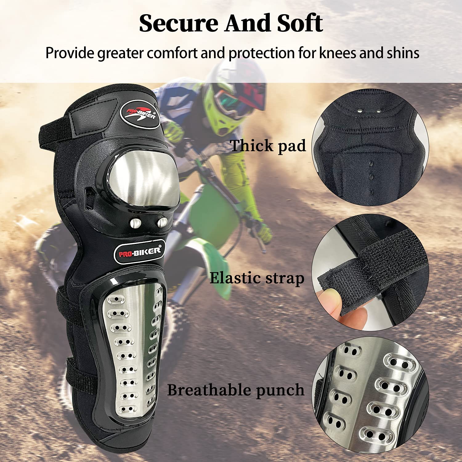 Sutekus Knee Pads Elbow Pads Stainless Steel Motorcycle Elbow Knee Shin Guards Protector For Motorcycle Cycling Mountain Biking 4PCS