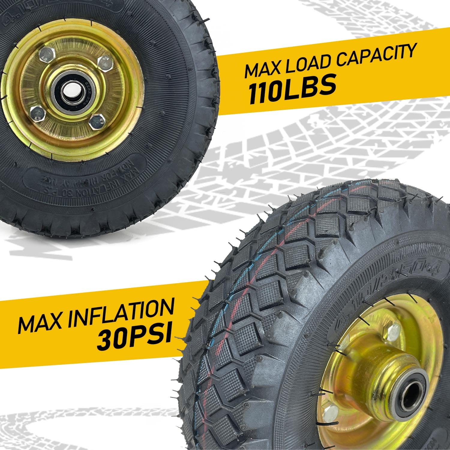 Sutekus 10" Replacement Tires 4.10/3.50-4” Air Tires Rubber Wheels With 5/8" Axle Bore Hole for Carts, Scooter, Hand Trucks, 2Pack