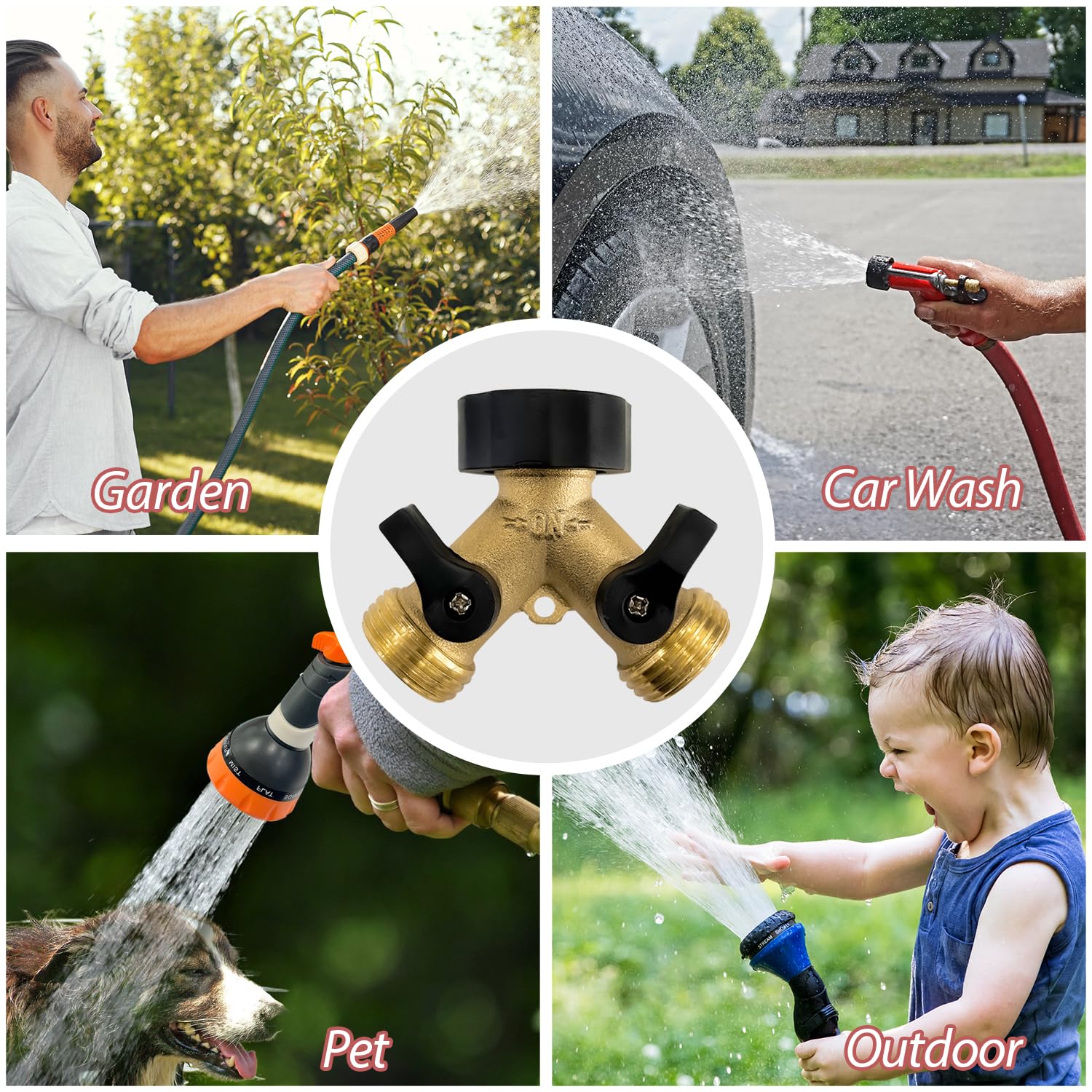Sutekus Garden Hose Splitter 2 Way Garden Hose Adapter Heavy Duty Brass Y Connector with 2 Extra Rubber Washers for Outdoor Faucet