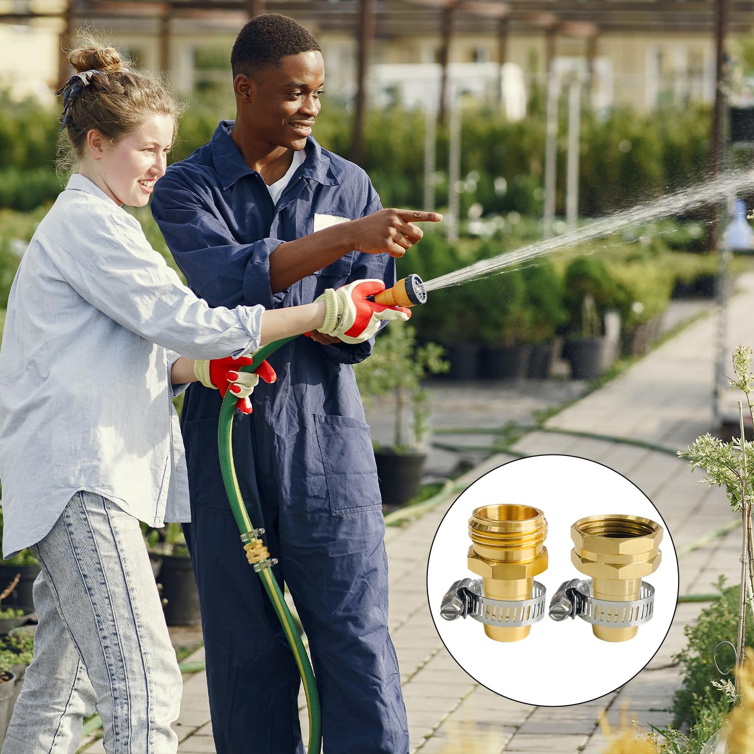 Sutekus Garden Hose Repair Kit Garden Hose Repair Connector with Clamps and Washers Male and Female Garden Hose Fittings for 3/4" or 5/8" Garden Hose, 4 Set