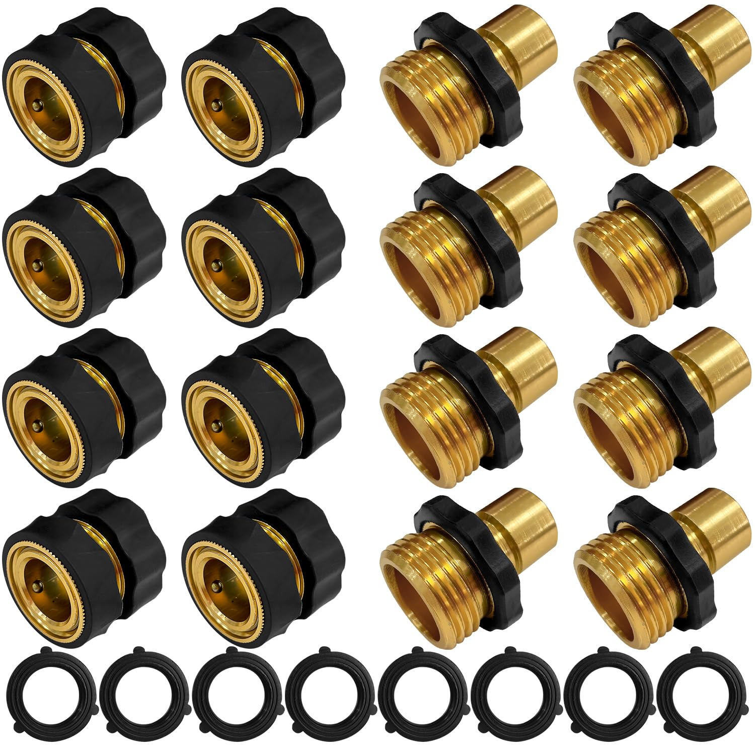 Sutekus 3/4 Inch Garden Hose Fittings Quick Release Water Hose Connector Fitting Aluminum Quick Connector Male and Female Set, 8Set