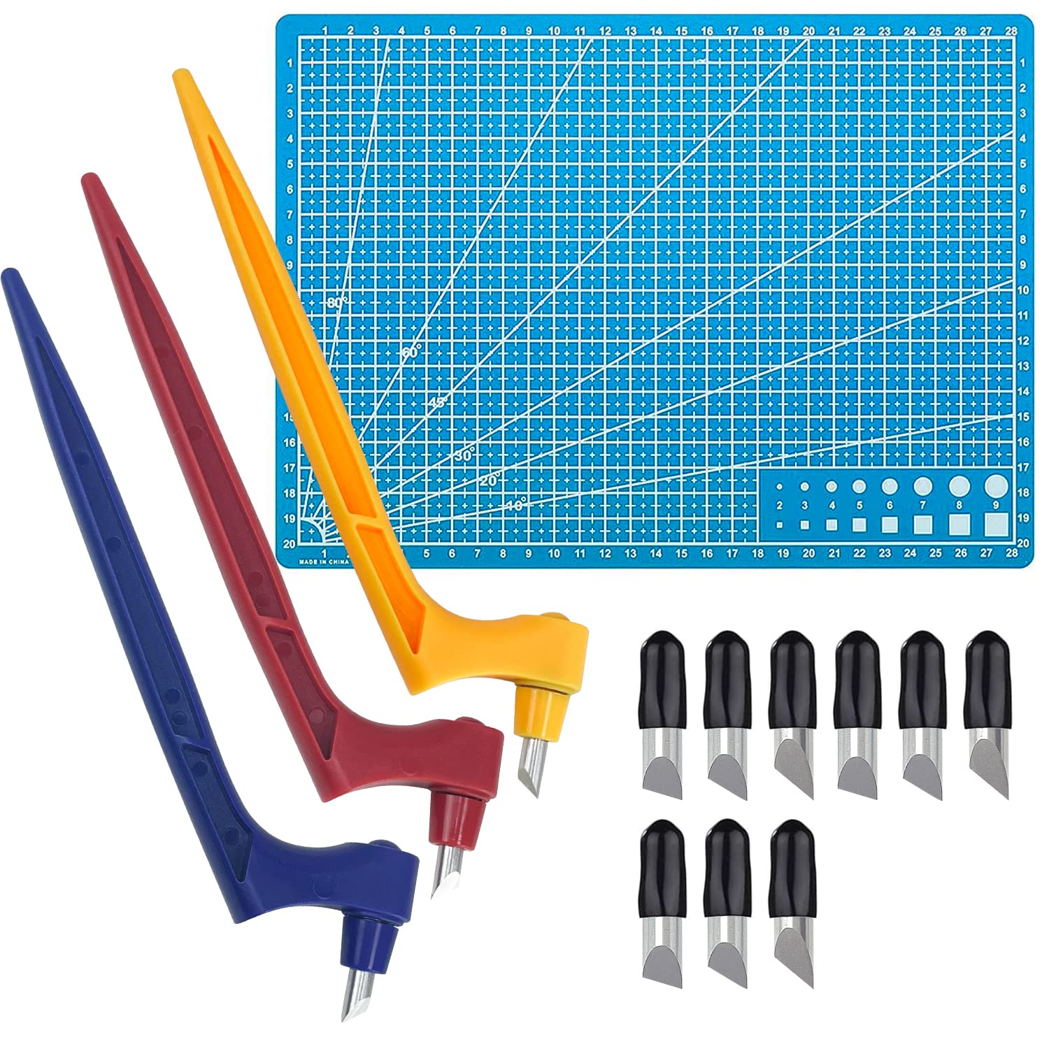 Sutekus 13pcs Craft Cutting Tools Set, 360° Rotating Art Cutting Tools with Replacement Blade and Cutting Mat for DIY Craft, Graphic Design, Scrapbooking