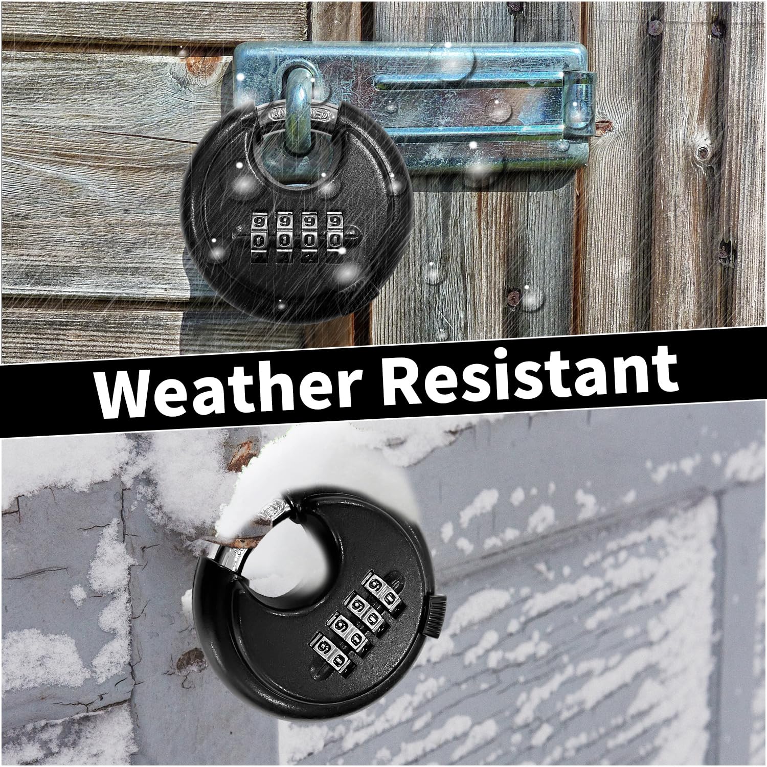 Sutekus Combination Lock 4 Digit Disc Padlock with Steel Shackle Waterproof Padlock Heavy Duty Combo Lock Round Outdoor Lock for School Gym Locker, Fence, Toolbox, Gate, Case, Hasp Storage, Black