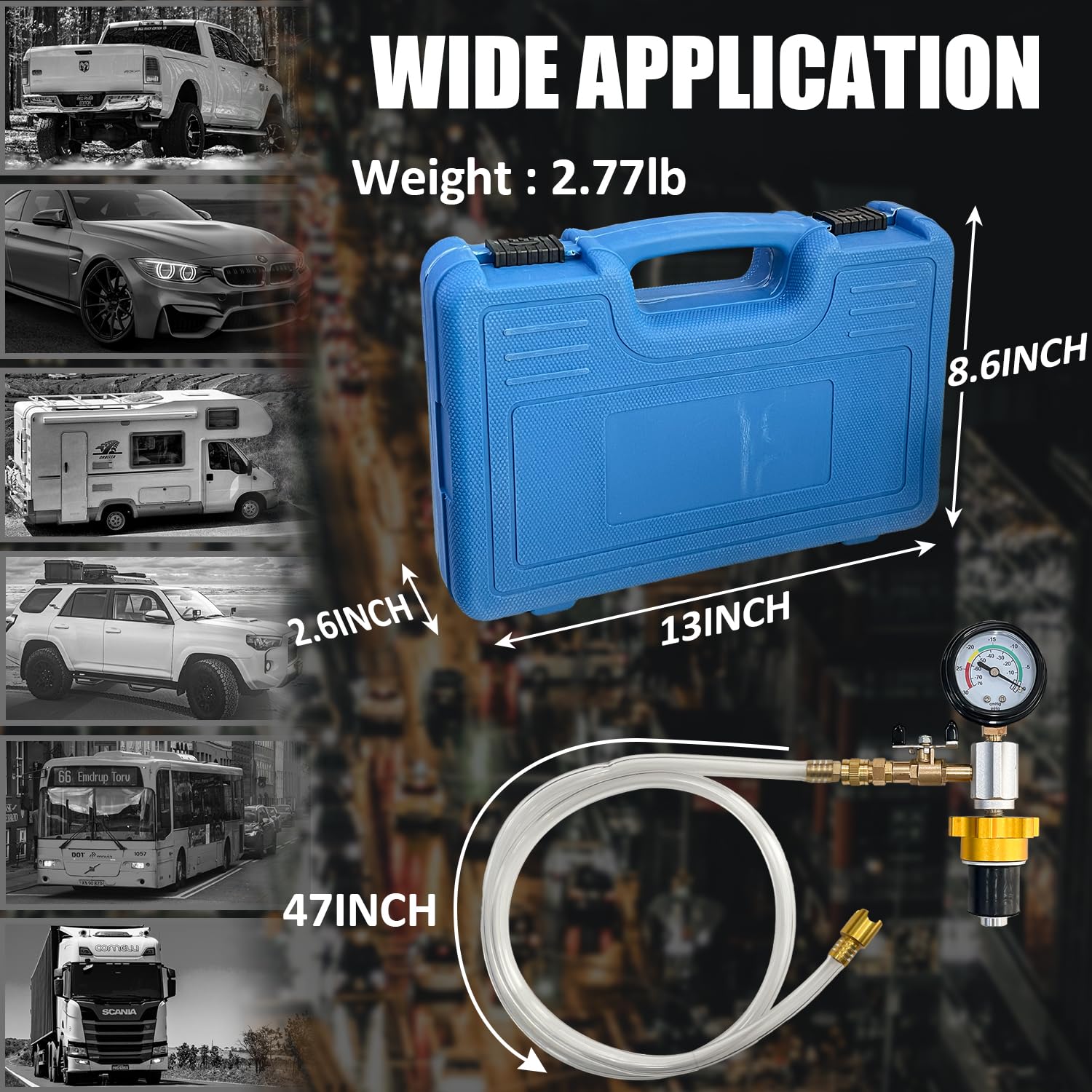 Sutekus Coolant System Refiller Kit Cooling System Vacuum Purge Radiator Coolant Refill Tool Vacuum Fill Coolant Tool with 4 Sizes Adapters for Car Van SUV Truck