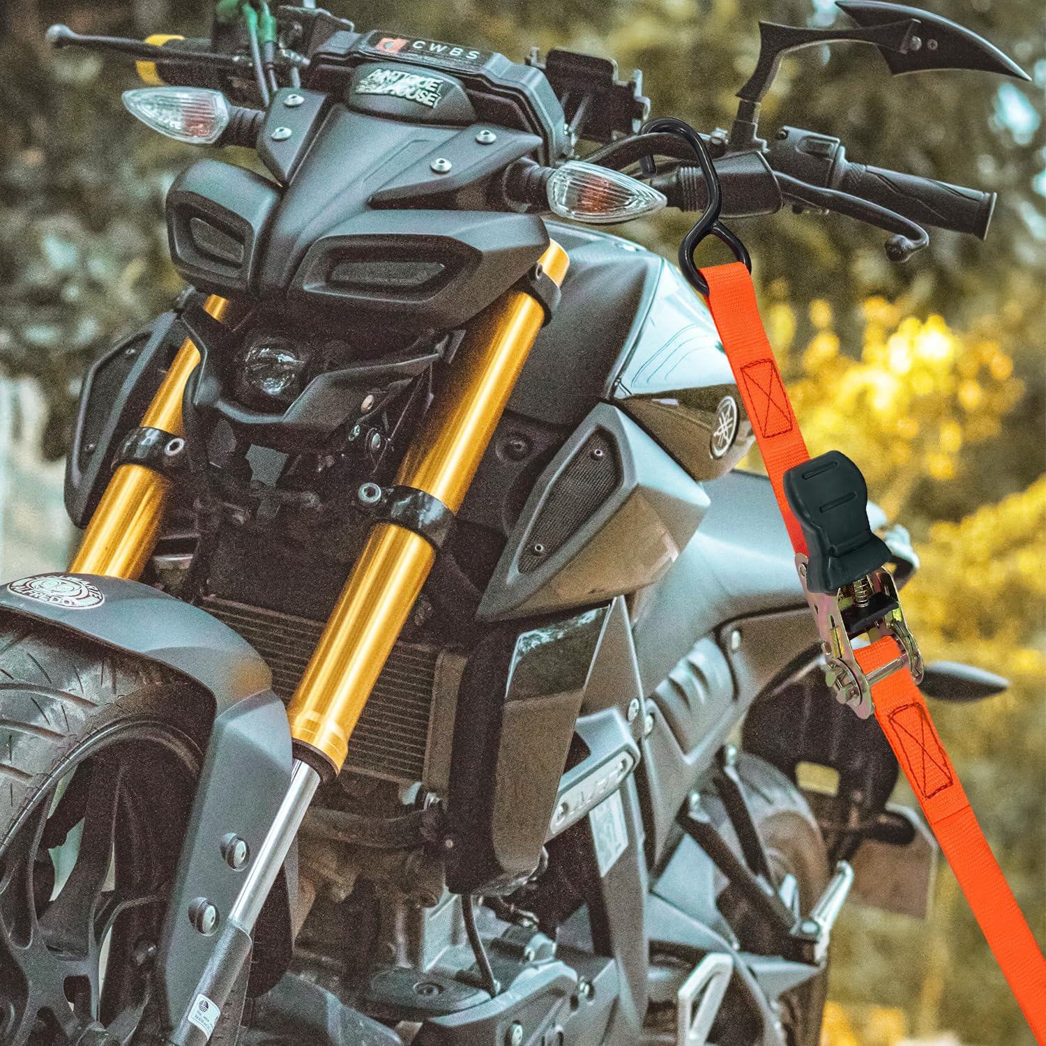 Sutekus Ratchet Strap 16FT Tie Down Straps with Coated Metal Hooks 1700 lbs Breaking Limit Logistic Cargo Straps for Moving Truck Motorcycle, Set of 8, Orange