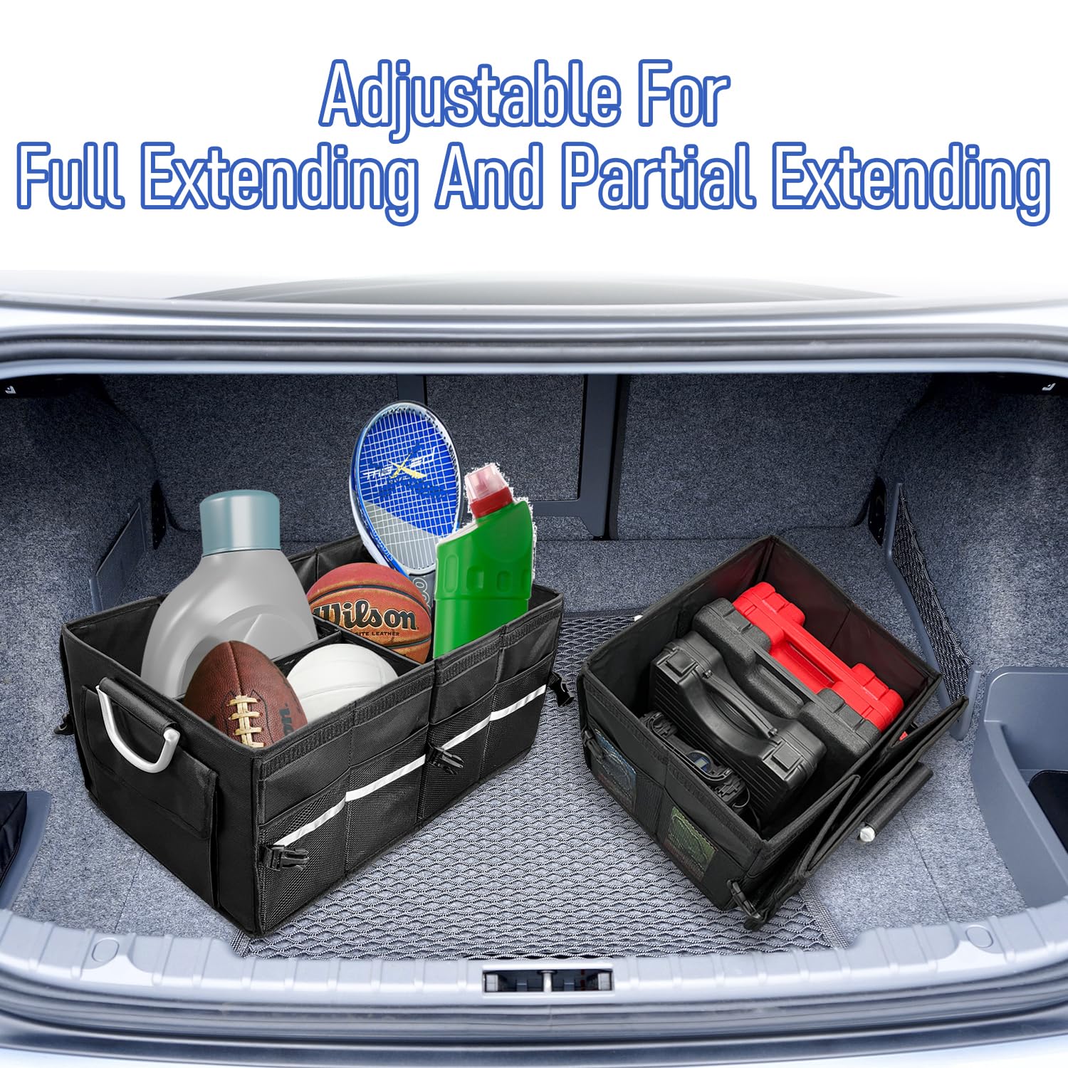 Sutekus Folding Trunk Organizer Cargo Storage 3-Compartment Cargo Trunk Storage Organizer With Lid Suitable for Any Car SUV Van (Reinforced Handles)