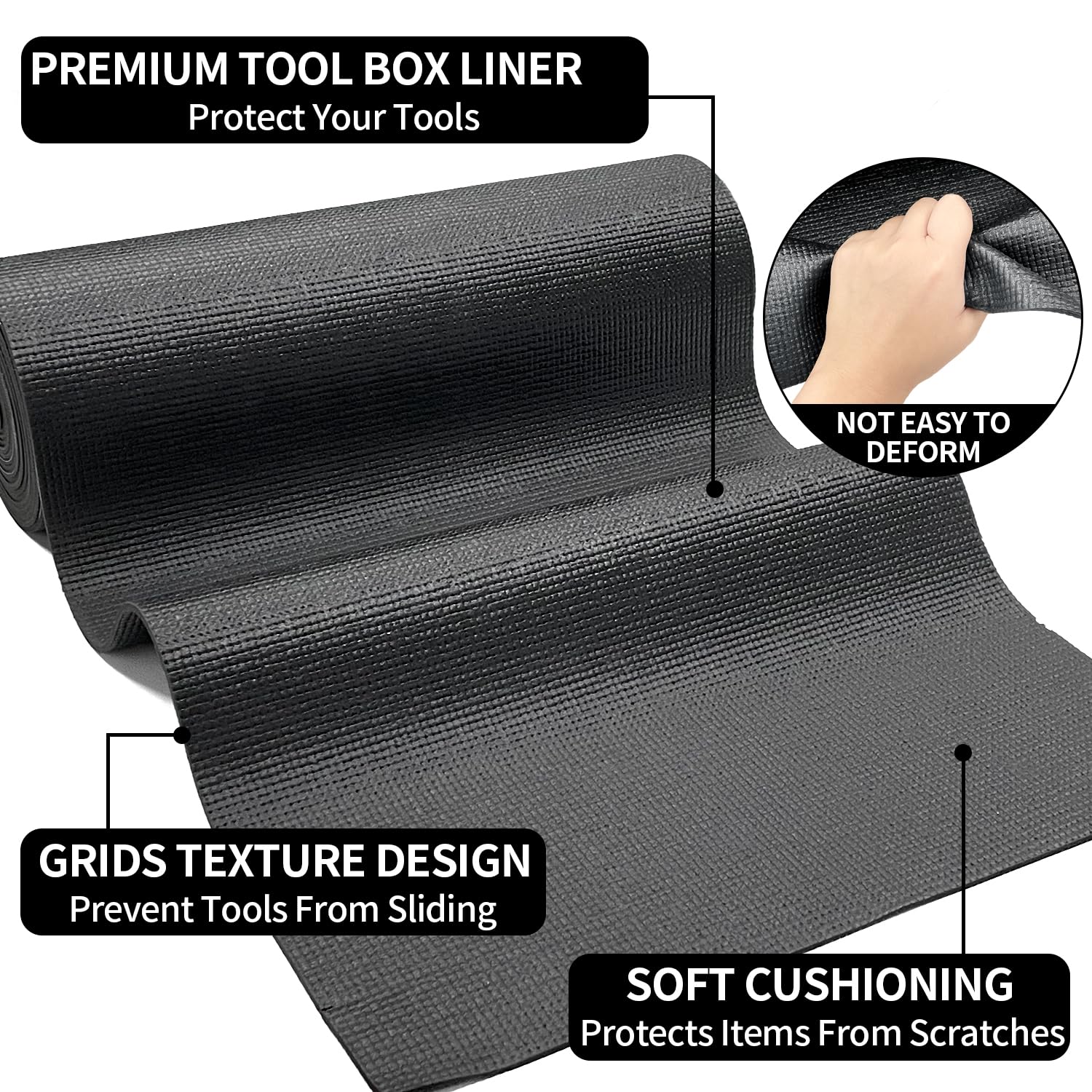 Sutekus Professional Tool Box Liner and Drawer Liner Non-Slip Foam Rubber Toolbox Drawer Liner Mat for Garage Shelves Cabinets Liners, 16 inch(Wide) x 16 feet (Long), Black