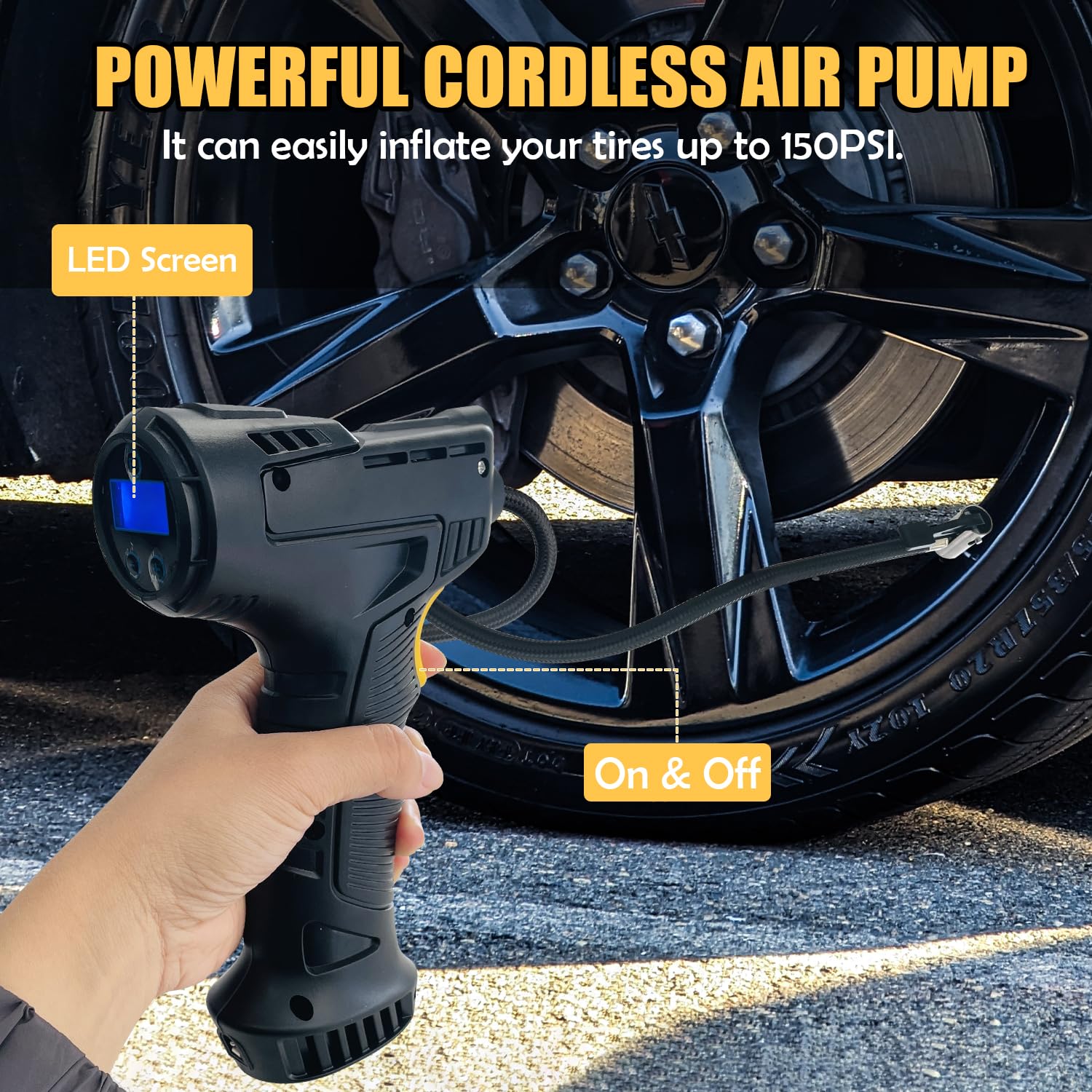 Sutekus Tire Inflator Air Compressor 150 PSI Cordless Portable Electric Air Pump Digital Tire Pressure Gauge with LED Light for Car Motorcycle Bike Ball