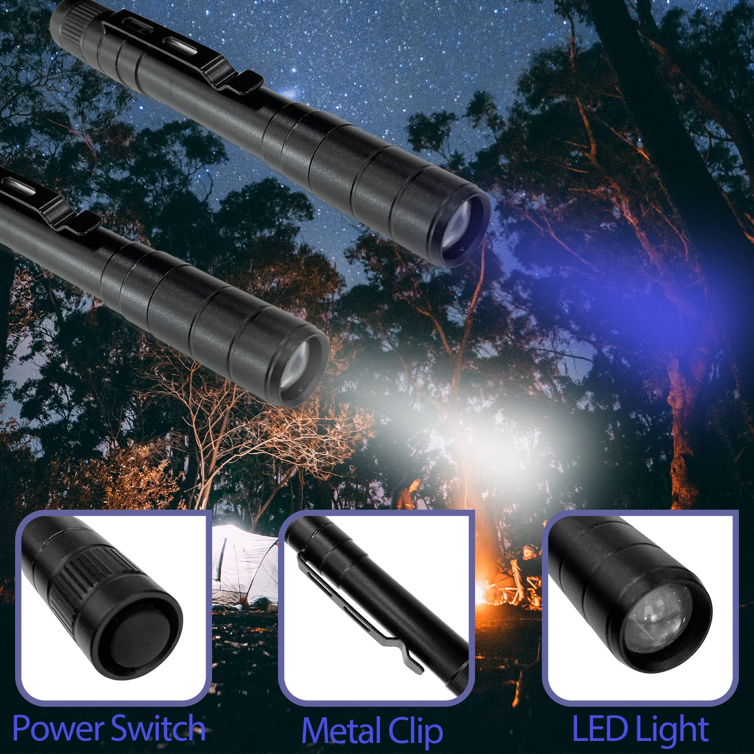 Sutekus UV Flashlight with Clip Multi-Function LED Pocket Pen Light Blacklight Detector for Cash Detector Camping, Pet Stain Detection