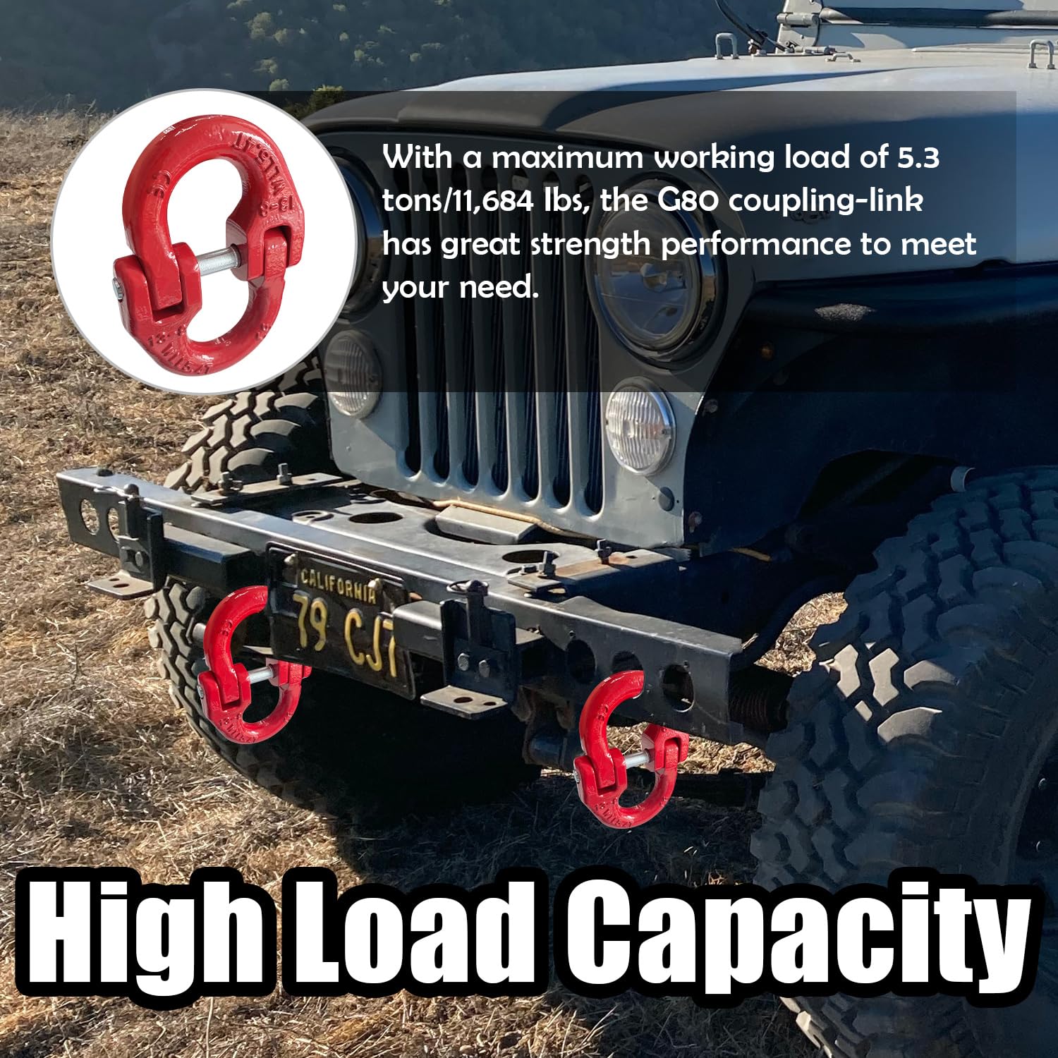 Sutekus 1/2" Tow Hitch Hammerlock Coupling Link Connecting Link Heavy Duty Trailer Safety Chain Connector Link with 12000lbs Working Load, 2 Pack