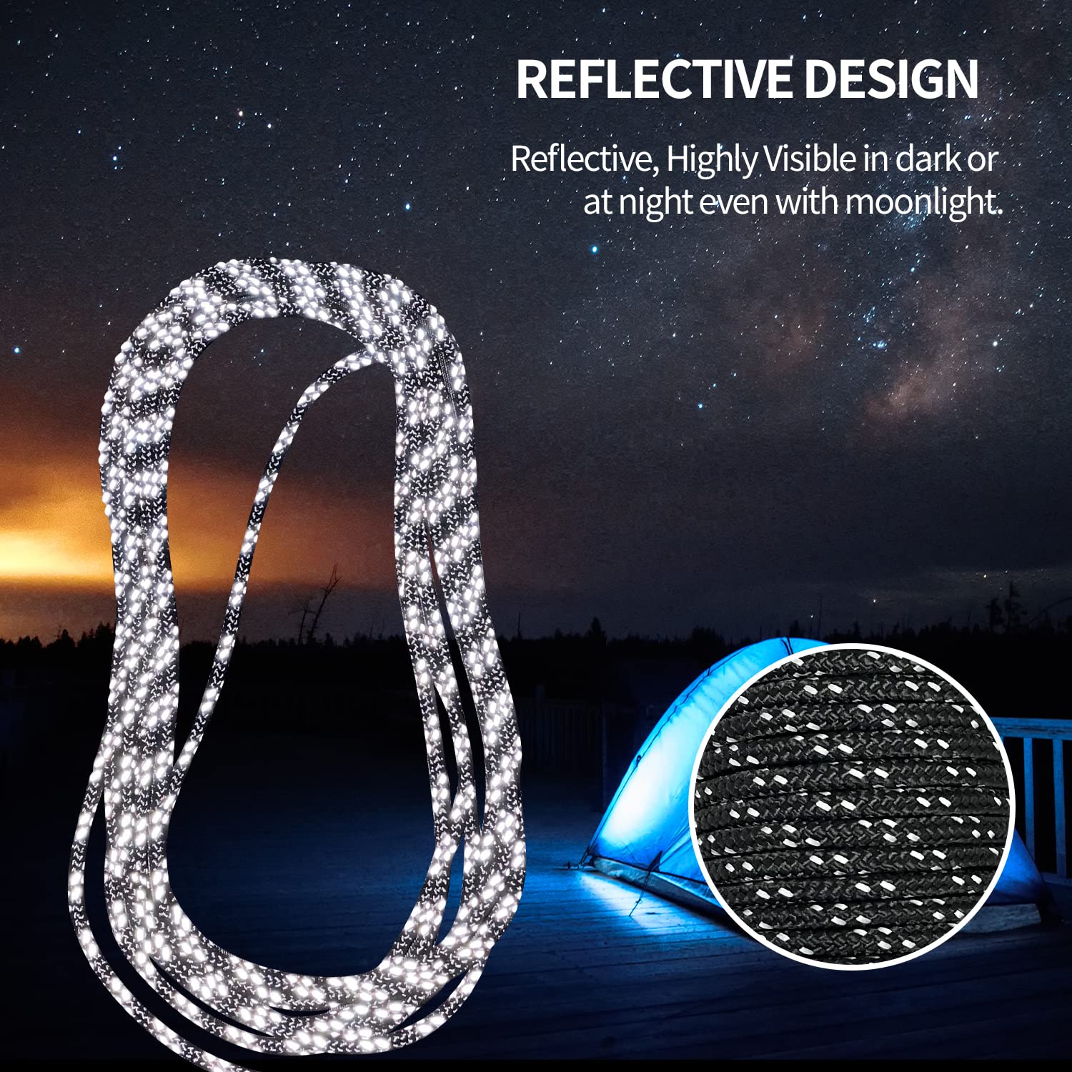 Sutekus 5/16" Accessory Cord Rope High Strength Utility Paracord 8mm Reflective Paracord Hiking Fishing Packaging 130FT (Black)