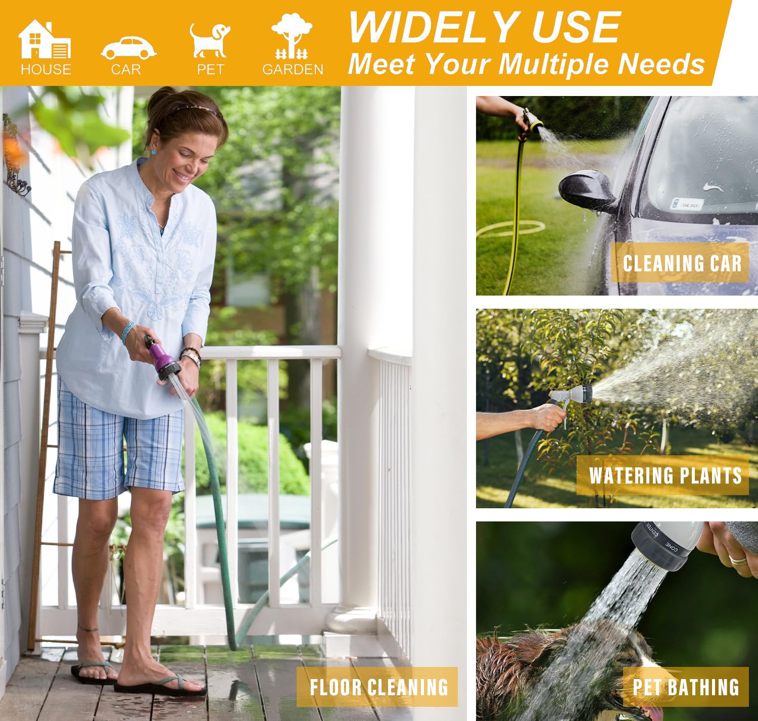 Sutekus Garden Hose Nozzle with 7 Adjustable Spray Patterns Heavy Duty Metal Water Hose Nozzle Water Sprayer for Watering Plants, Car Washing