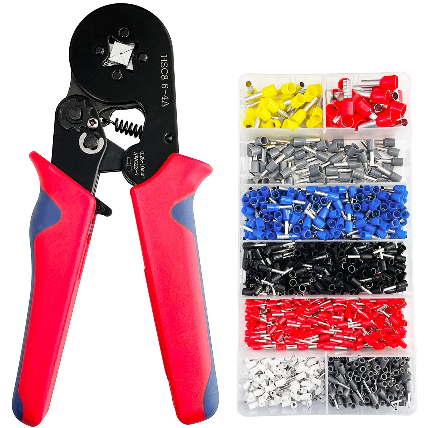 Sutekus Ferrule Crimping Tool Kit with 1200PCS Ferrules Insulated Wire Terminals AWG23-7 Self-adjustable Ratchet Wire Crimper Plier Kit