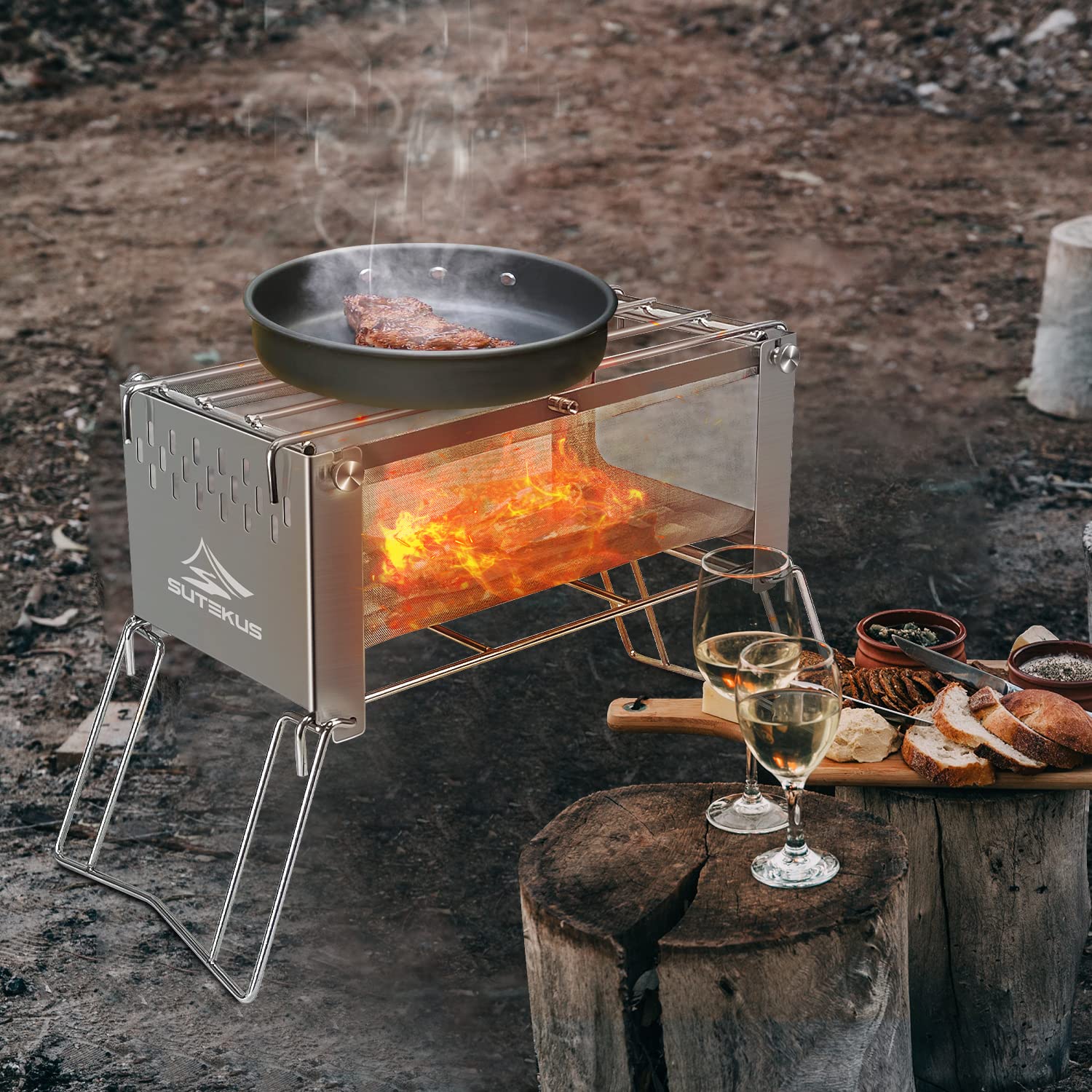 Sutekus 17" Camping Fire Pit Portable Mesh Firepit & Charcoal Grill, Great Air Flow, Easy Fire Start, Weighs 5.8lb for Camping Beach Patio Home