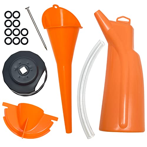 Sutekus Crankcase Oil Fill Funnel Drip Free Oil Filter Funnel Kit with Oil Filter Wrench & O-Ring Set for Harley