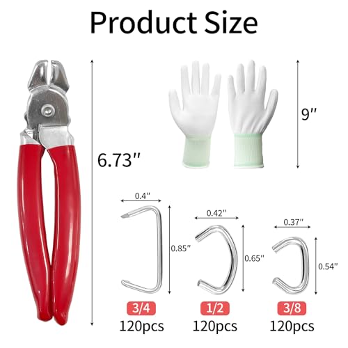 Sutekus Hog Ring Pliers Assortment Kit including 360Pcs 3/4
