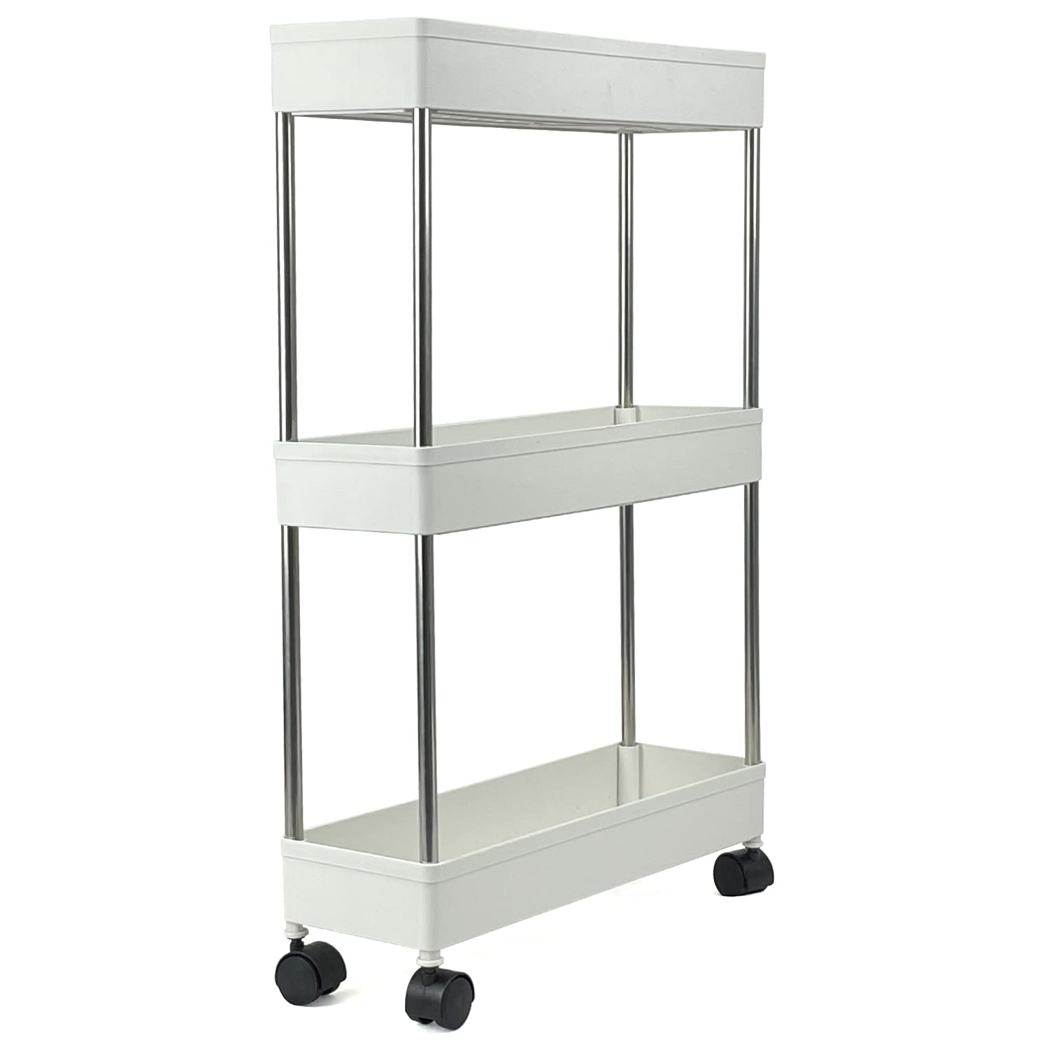 Sutekus Slim Storage Cart 3-Tier Rolling Cart Slide Out Storage Carts Storage Rack Utility Cart for Bathroom Kitchen Laundry Room Organization