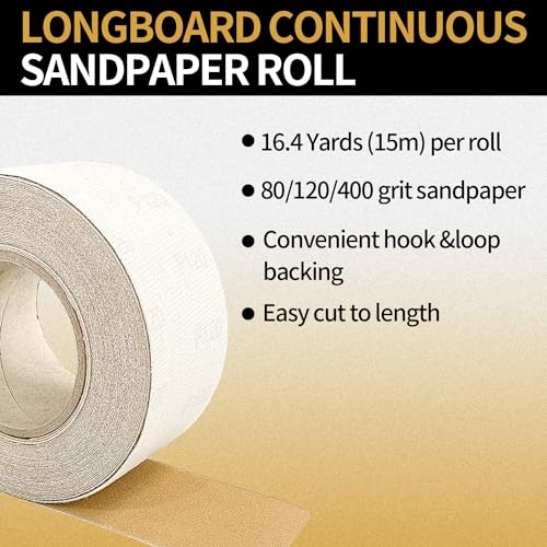 Sutekus 80 Grit Gold Longboard Continuous Sandpaper Roll with Hook & Loop Backing 2-3/4
