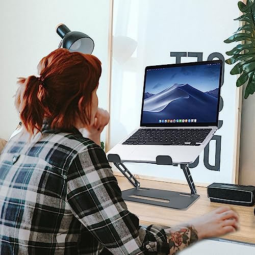 Sutekus Adjustable Laptop Stand Aluminum Notebook Stand Ergonomic Laptop Riser Fits All MacBook Laptops iPads, Foldable and Stable Multi-Angle Stand with Heat-Vent, Grey