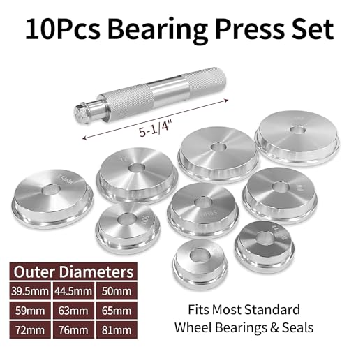 Sutekus 10pcs Bearing Press Kit Universal Bearing Race and Seal Driver Set Including 9 Bearing Adapters and Seal Driver for Automotive Bearing Installation