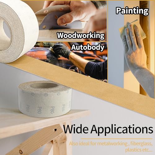Sutekus 80 Grit Gold Longboard Continuous Sandpaper Roll with Hook & Loop Backing 2-3/4