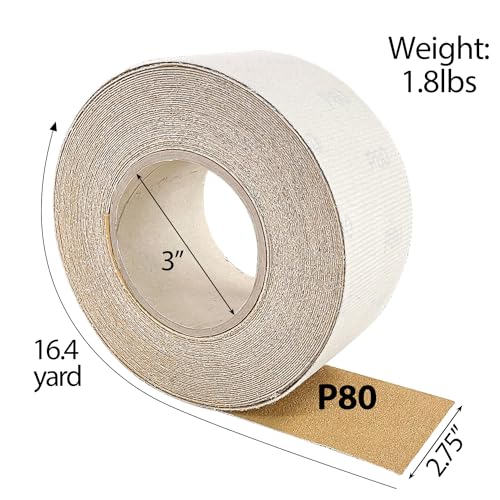 Sutekus 80 Grit Gold Longboard Continuous Sandpaper Roll with Hook & Loop Backing 2-3/4