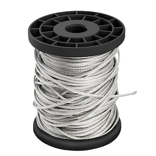 Sutekus 1/16 Wire Rope Aircraft Cable 304 Stainless Steel Cable 7x7 Strand Core Steel Wire for Hanging Garden Yard String Lights Picture Clothesline