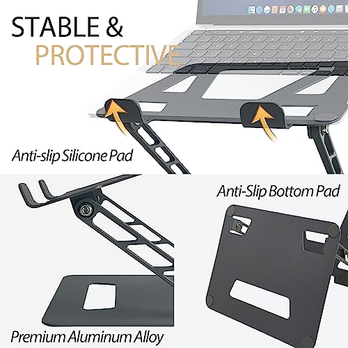 Sutekus Adjustable Laptop Stand Aluminum Notebook Stand Ergonomic Laptop Riser Fits All MacBook Laptops iPads, Foldable and Stable Multi-Angle Stand with Heat-Vent, Grey