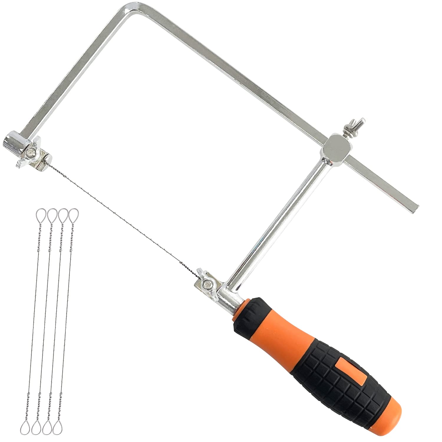 Sutekus Coping Saw Hand Saw Wire Jigsaws Fret Saw with Extra 5 Spiral Wire Blades for Wood, Plastic, Rubber, and Soft Metal Cutting