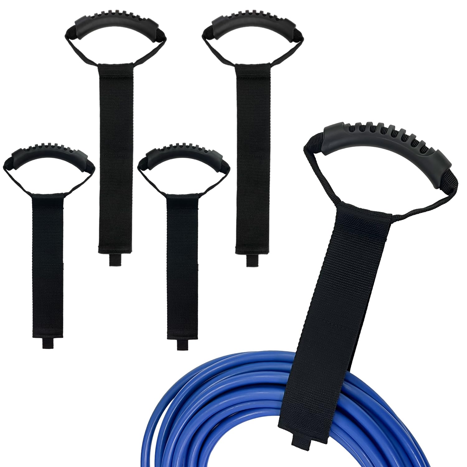 Sutekus 4Pack Extension Cord Organizer Hook and Loop Storage Straps with Carrying Handle for Garden Hoses, Cables, Pool Hoses, Ropes and More (2 Medium & 2 Large)