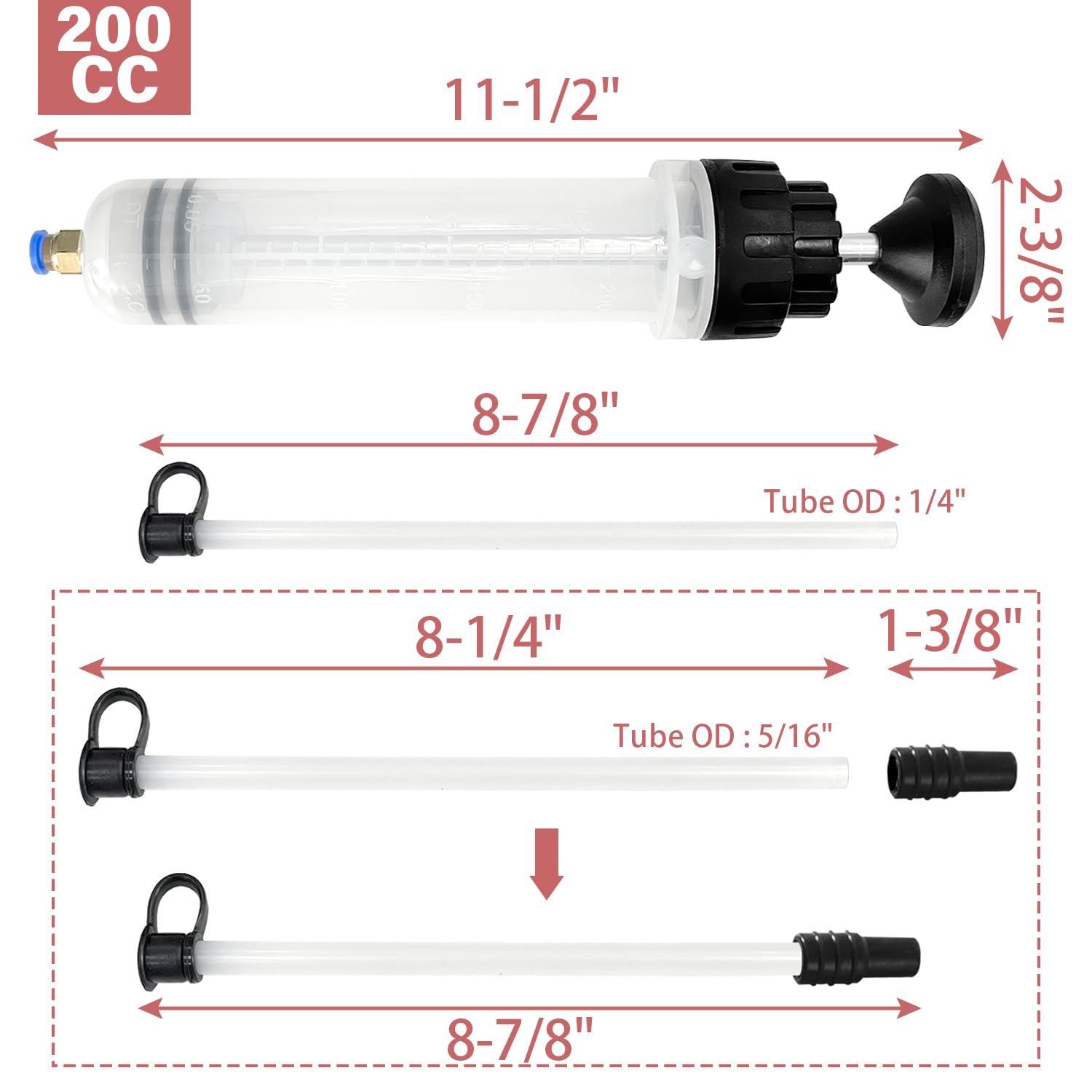 Sutekus 200cc Fluid Extractor Oil Extraction & Fill Pump Manual Fluid Syringe Pump for Gear Oil Brake Fluid Transfer