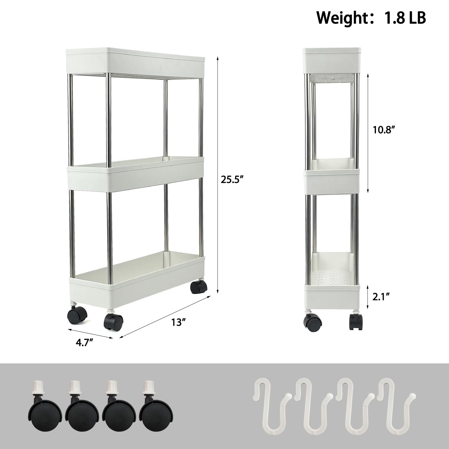 Sutekus Slim Storage Cart 3-Tier Rolling Cart Slide Out Storage Carts Storage Rack Utility Cart for Bathroom Kitchen Laundry Room Organization