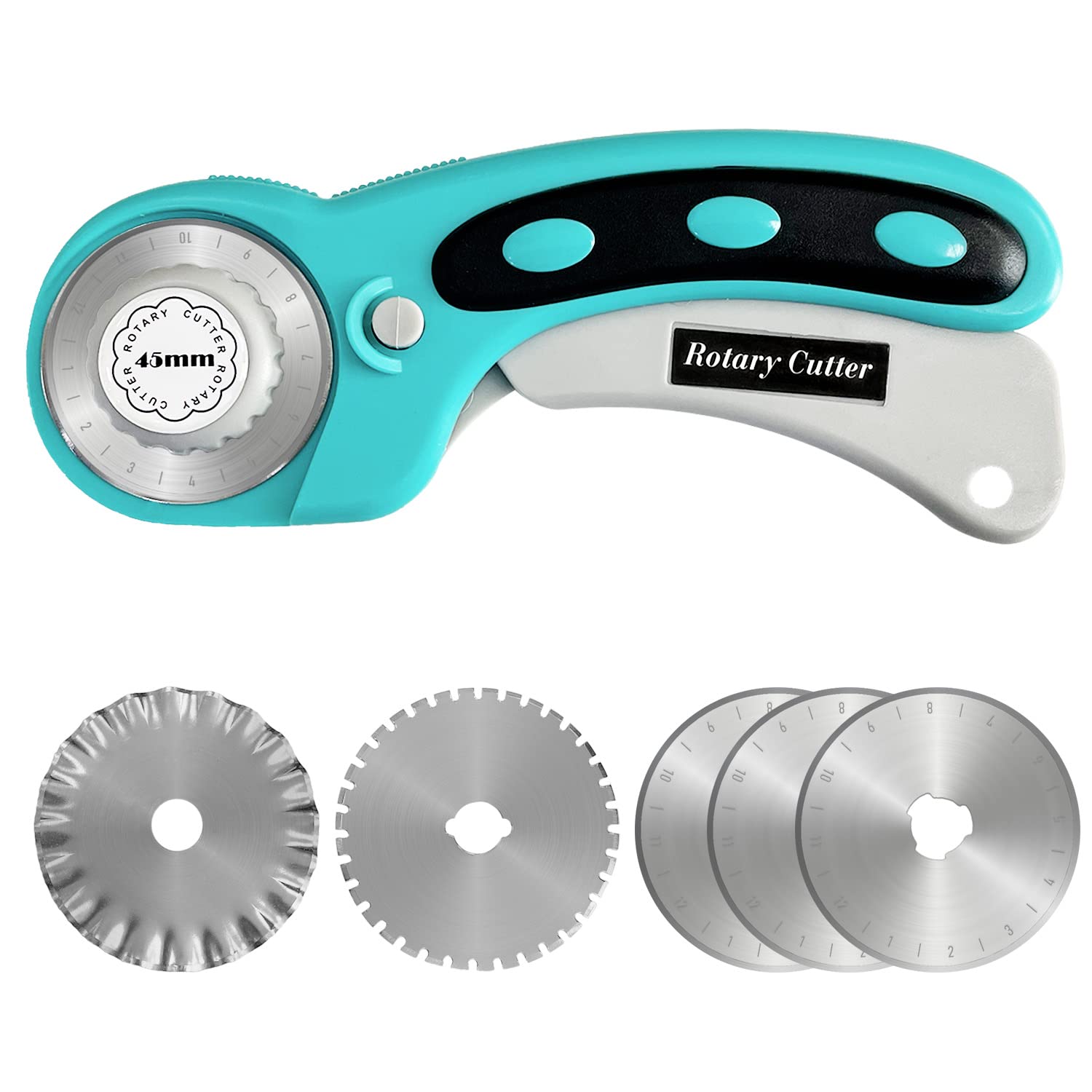 Sutekus Rotary Cutter Set with 5 Blades 45mm Rotary Cutter Tool With Fabric Cutter Wheel for Sewing Fabric Paper Leather Cutting