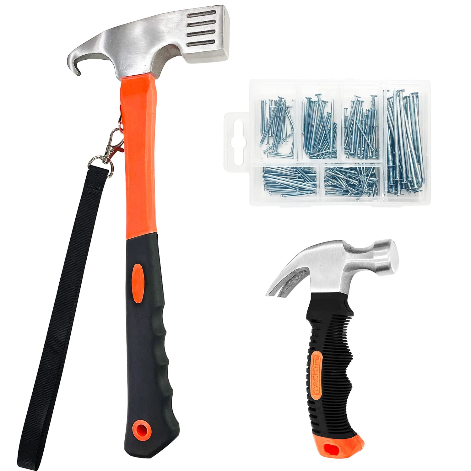 Sutekus Hammer and nails Set 240pcs nail Assortment Kit and 2 Piece Claw Hammers Wall Nails Finishing Nails For Picture Hanging Wood Household DIY Supplies