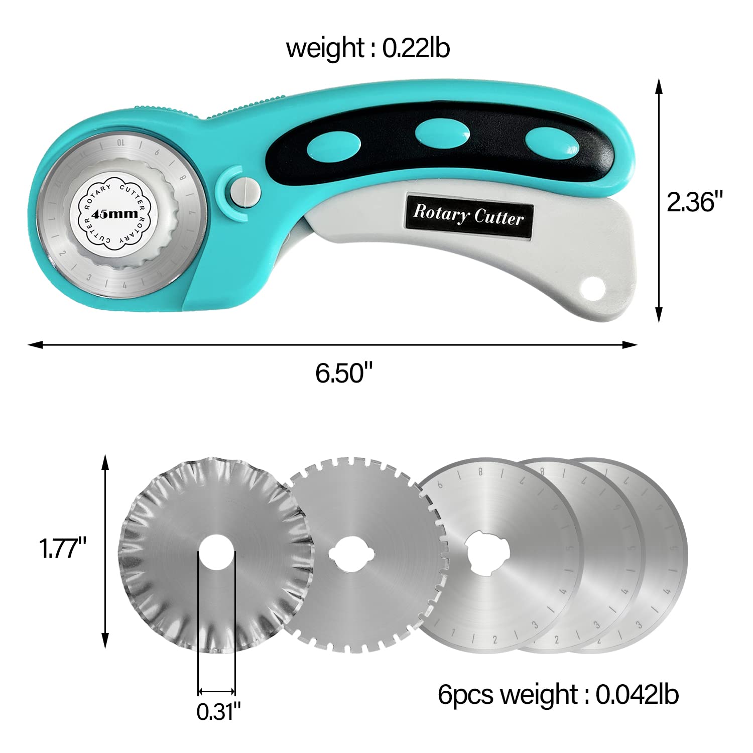 Sutekus Rotary Cutter Set with 5 Blades 45mm Rotary Cutter Tool With Fabric Cutter Wheel for Sewing Fabric Paper Leather Cutting