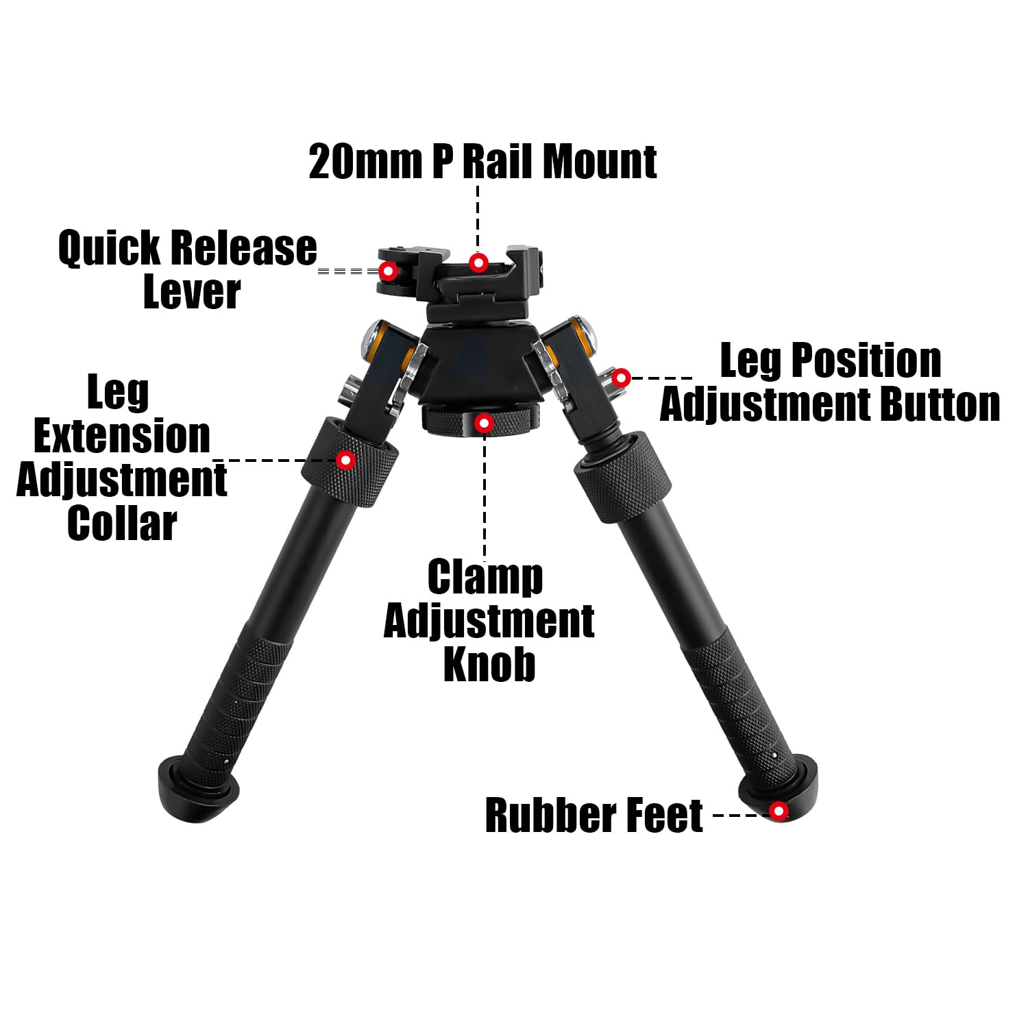 Sutekus Adjustable Bipod with Quick Detach Lever, Swivel Tiltable Quick Release Bipod for Hunting and Outdoor, Black