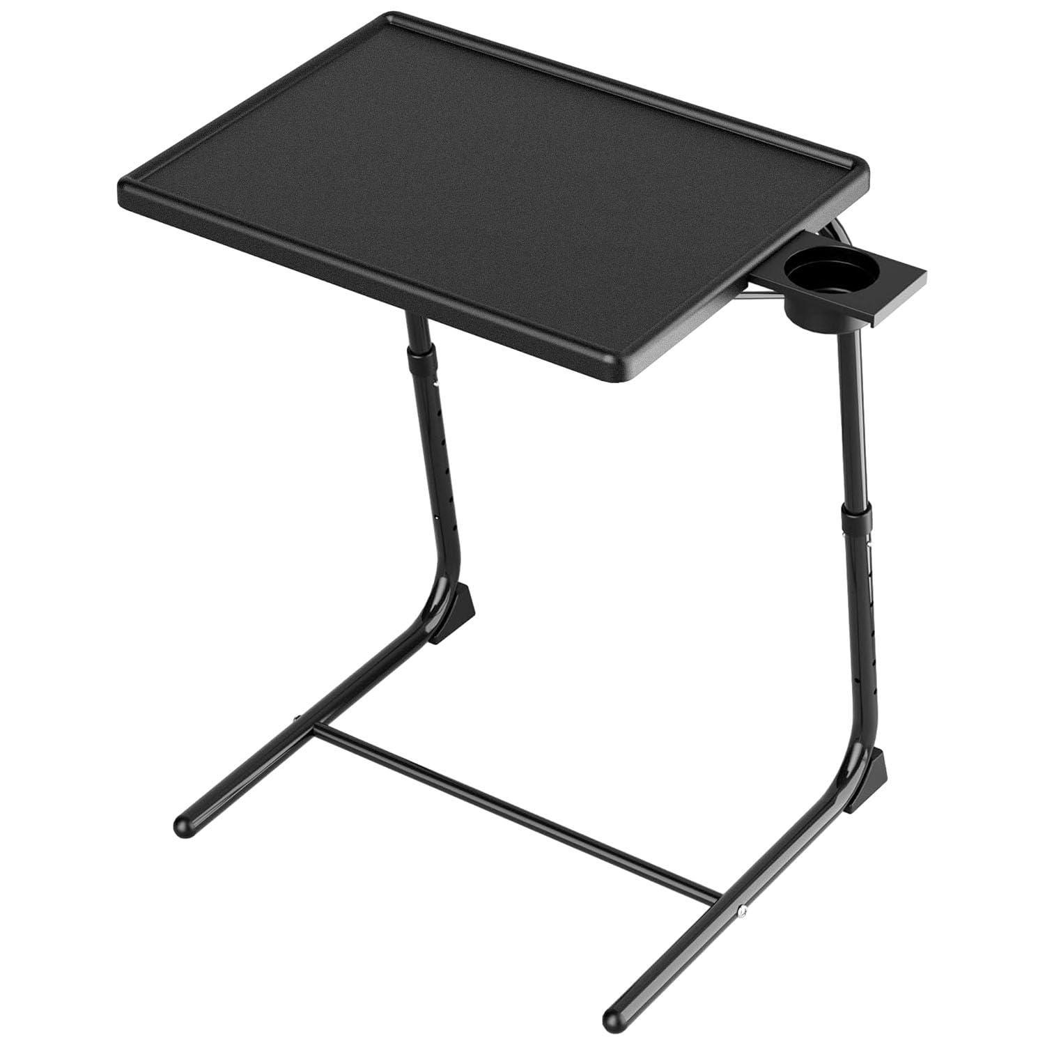 Sutekus Adjustable TV Tray Table Folding TV Tray with Cup Holder Folding Table Trays with 6 Height & 3 Tilt Angle for Couch, Laptop, Bed, Black