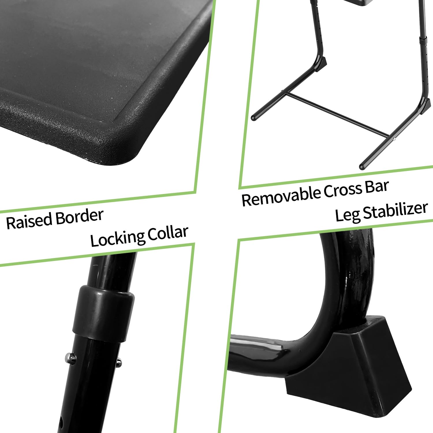 Sutekus Adjustable TV Tray Table Folding TV Tray with Cup Holder Folding Table Trays with 6 Height & 3 Tilt Angle for Couch, Laptop, Bed, Black