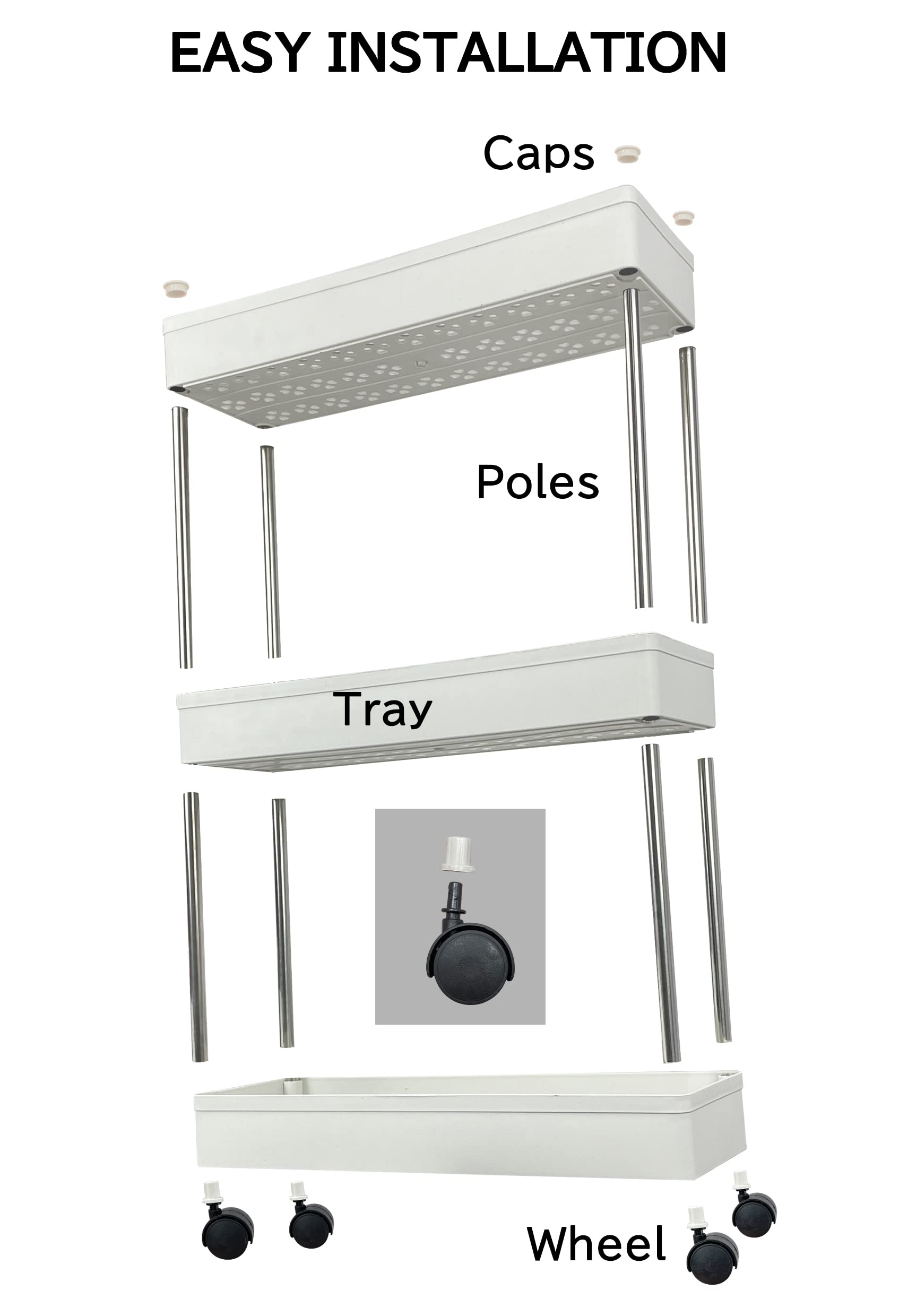 Sutekus Slim Storage Cart 3-Tier Rolling Cart Slide Out Storage Carts Storage Rack Utility Cart for Bathroom Kitchen Laundry Room Organization