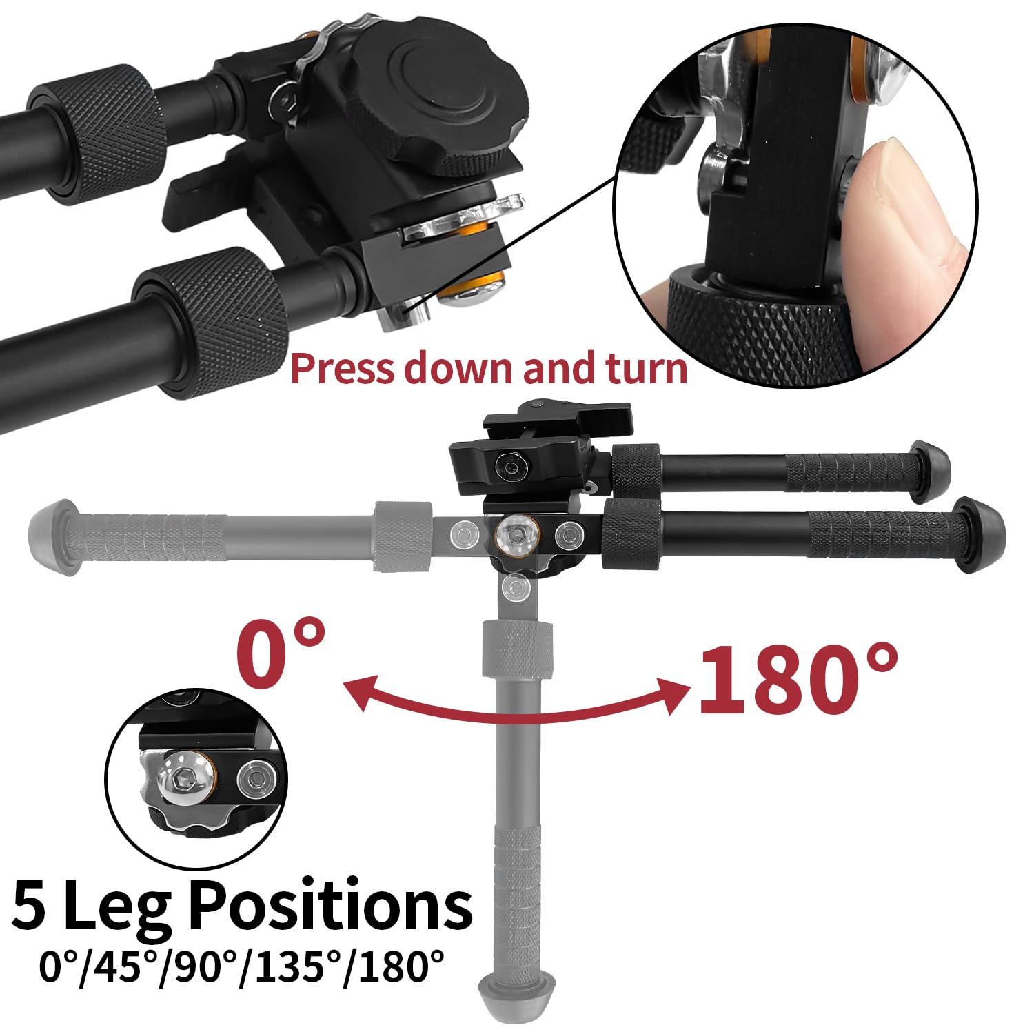 Sutekus Adjustable Bipod with Quick Detach Lever, Swivel Tiltable Quick Release Bipod for Hunting and Outdoor, Black