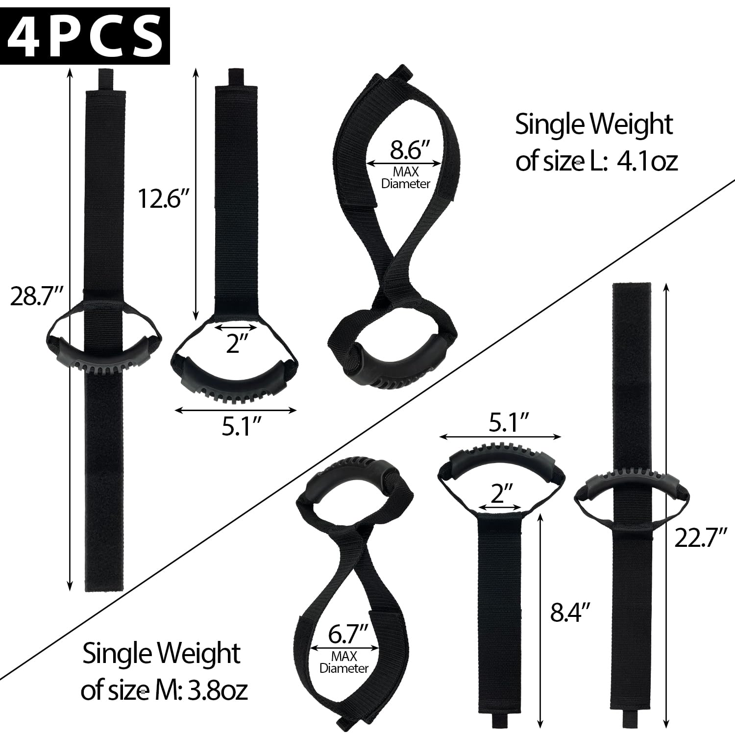Sutekus 4Pack Extension Cord Organizer Hook and Loop Storage Straps with Carrying Handle for Garden Hoses, Cables, Pool Hoses, Ropes and More (2 Medium & 2 Large)