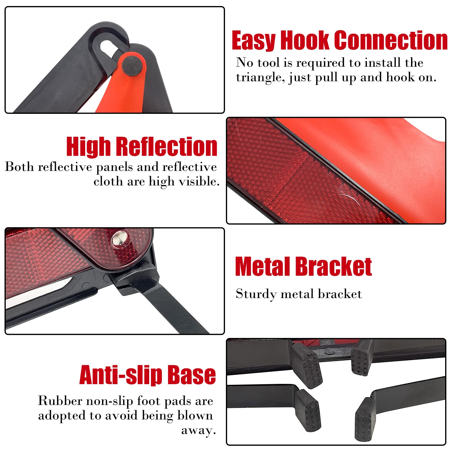 Sutekus Foldable Warning Triangle 3 Pack Emergency Warning Triangle Reflector Roadside Safety Triangle with Storage Case