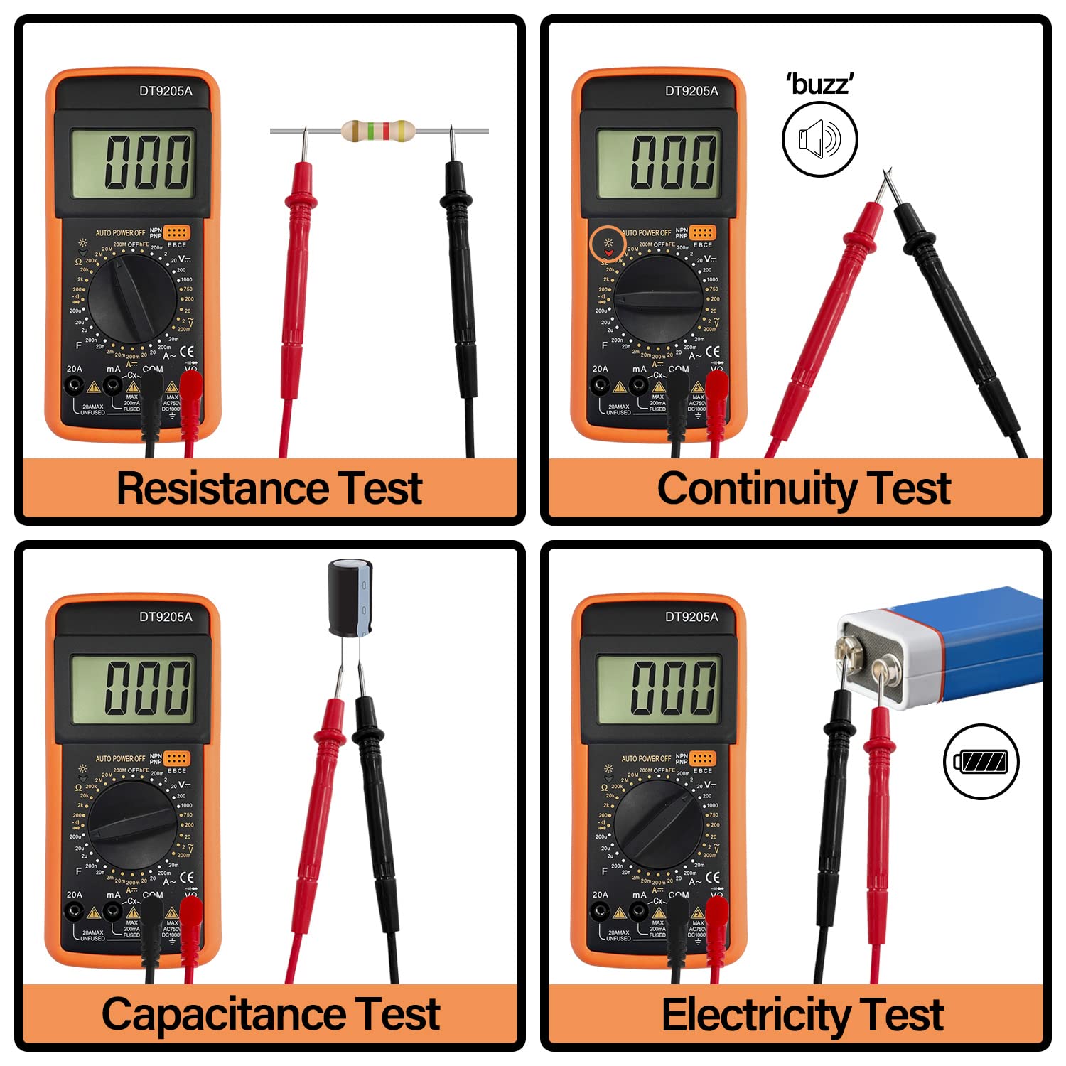 Sutekus Digital Multimeter AC DC Voltmeter Ohm Volt Amp Tester Resistance Capacitance Diode HFE Tester