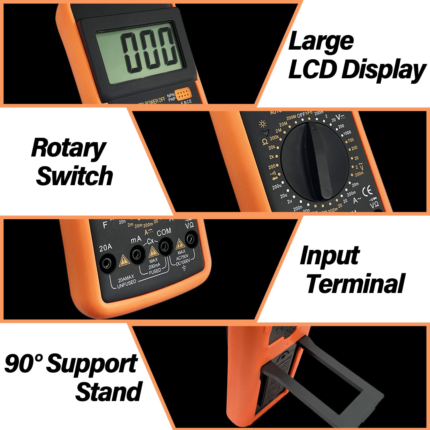 Sutekus Digital Multimeter AC DC Voltmeter Ohm Volt Amp Tester Resistance Capacitance Diode HFE Tester