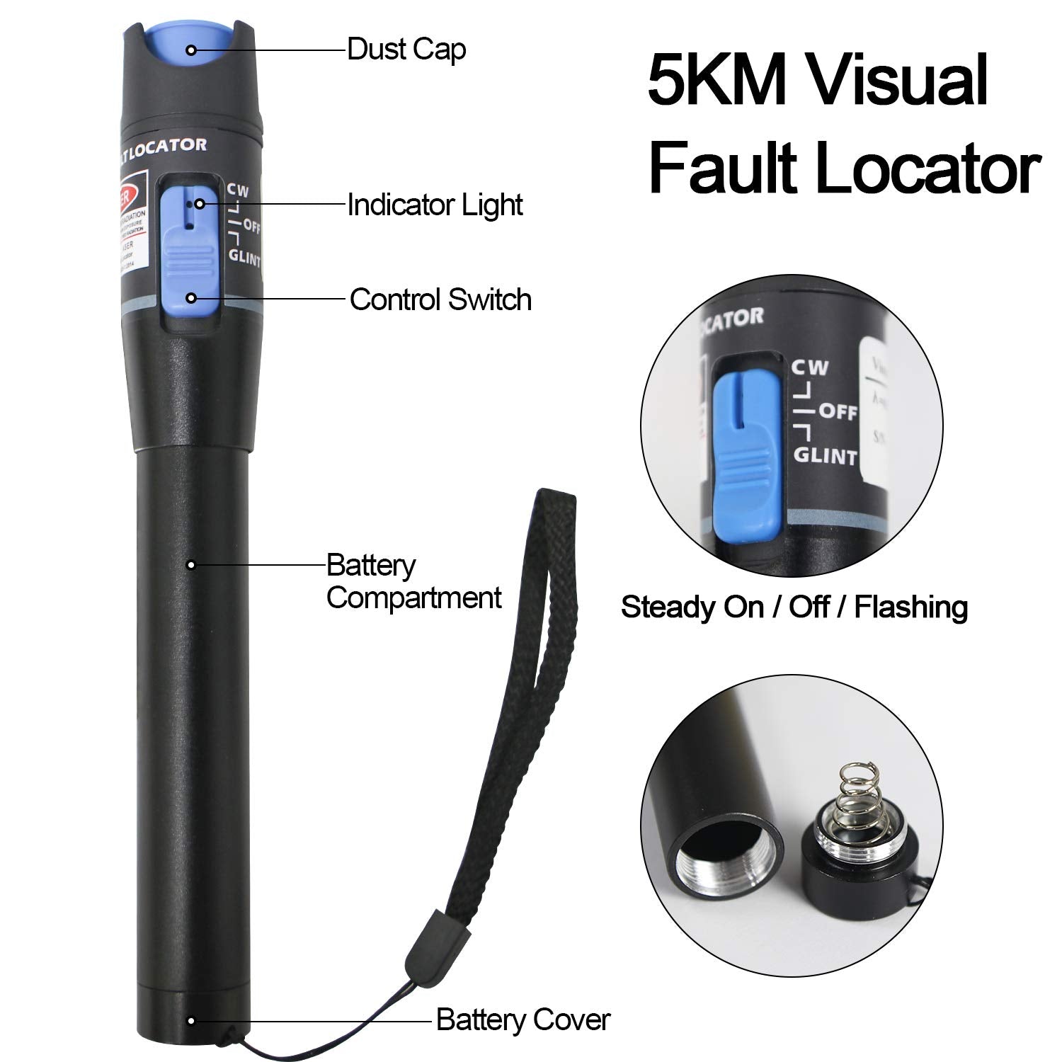 Sutekus 5KM Visual Fault Locator Fiber Tester Detector Meter for CATV Telecommunications Maintenance