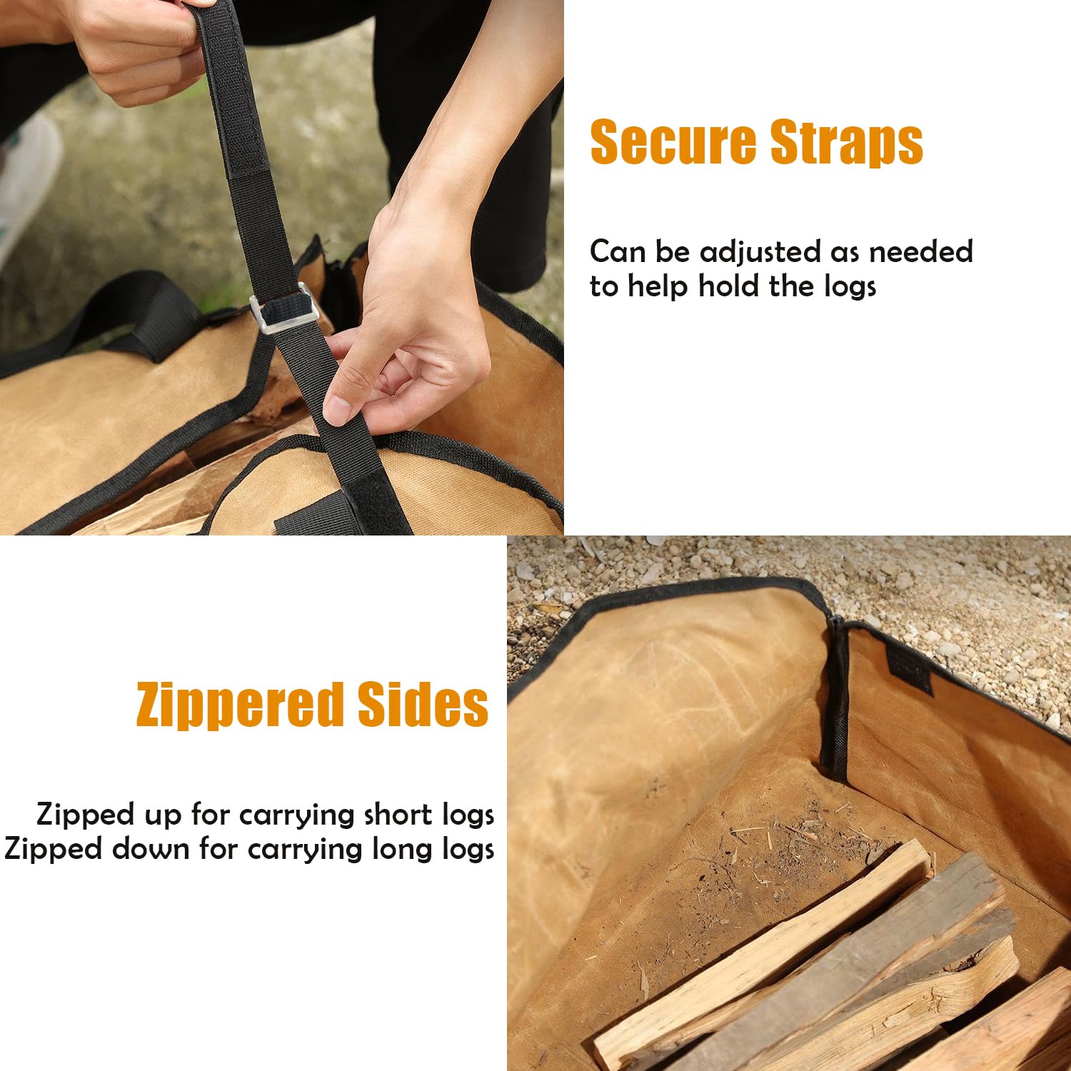Sutekus Heavy Duty Firewood Carrier Canvas Log Carrier Wood Tote for Fireplace Fire Pit Outdoor Camping