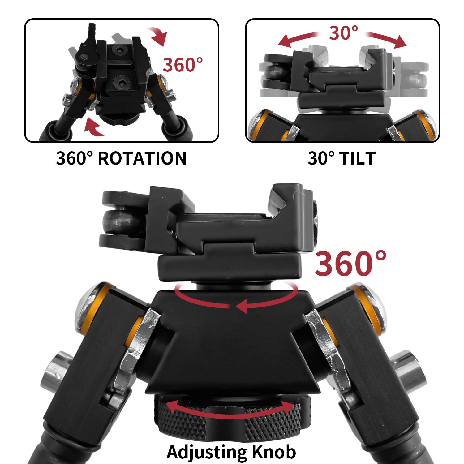 Sutekus Adjustable Bipod with Quick Detach Lever, Swivel Tiltable Quick Release Bipod for Hunting and Outdoor, Black