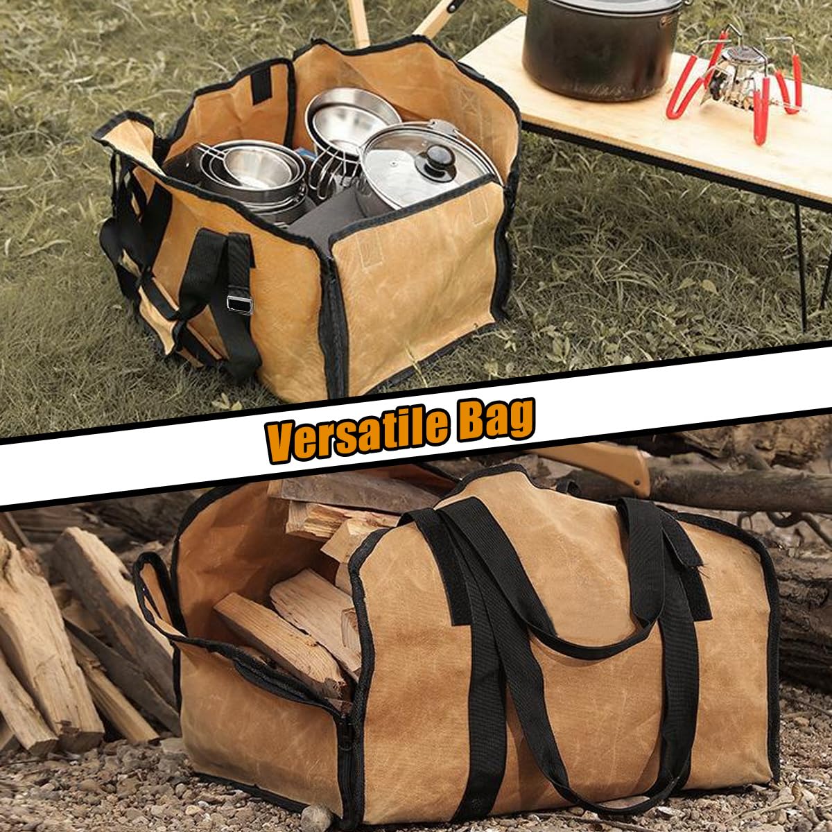 Sutekus Heavy Duty Firewood Carrier Canvas Log Carrier Wood Tote for Fireplace Fire Pit Outdoor Camping