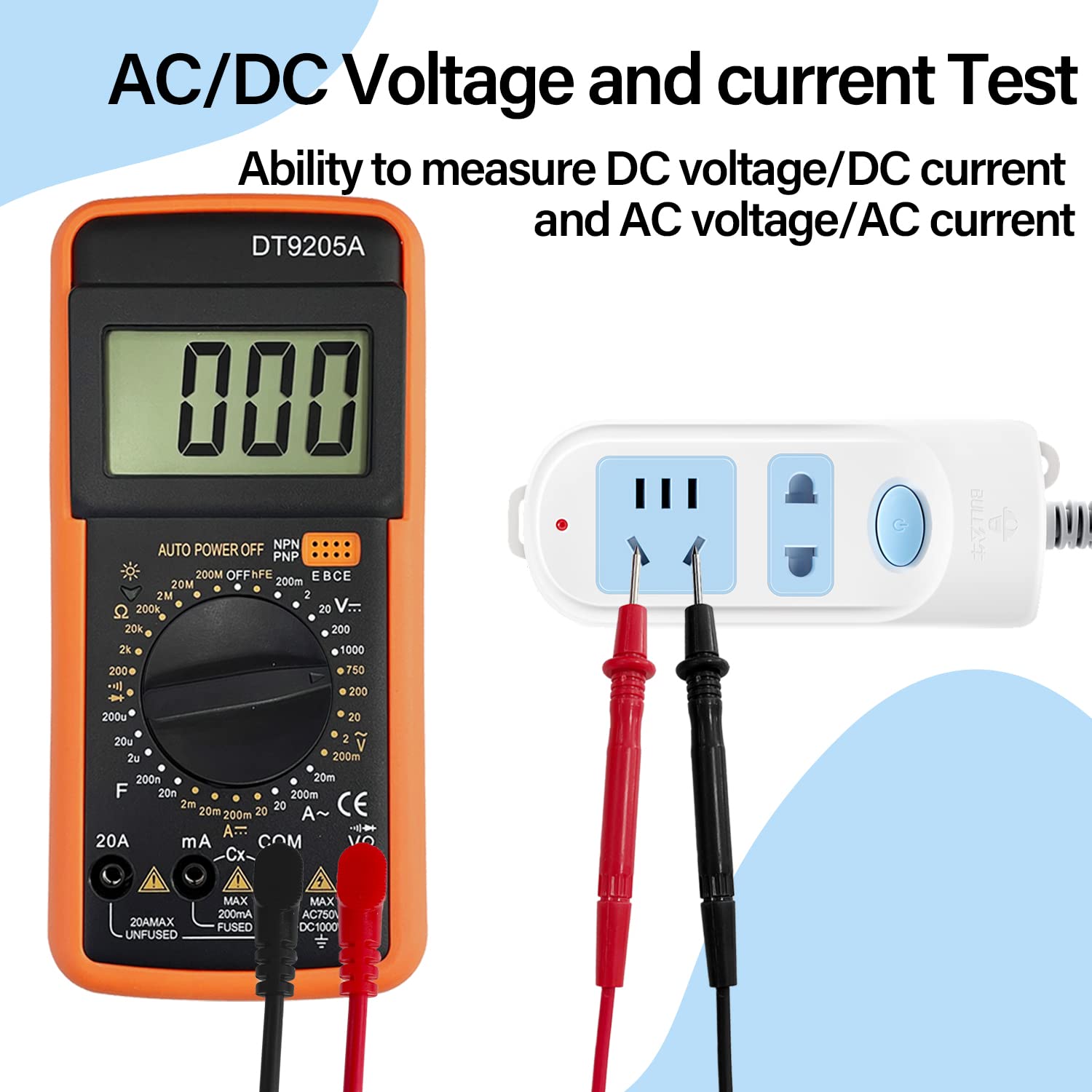 Sutekus Digital Multimeter AC DC Voltmeter Ohm Volt Amp Tester Resistance Capacitance Diode HFE Tester