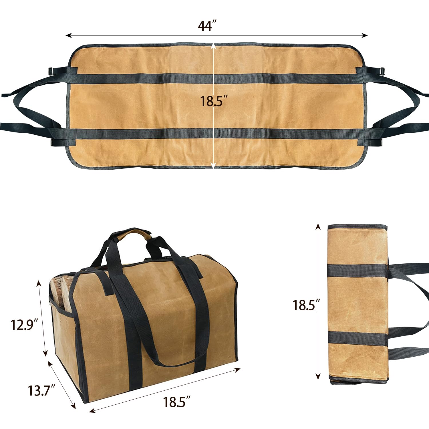 Sutekus Heavy Duty Firewood Carrier Canvas Log Carrier Wood Tote for Fireplace Fire Pit Outdoor Camping